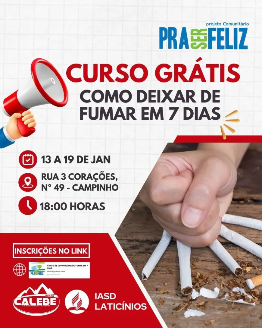 Curso gratuito ensina como deixar de fumar em 7 dias em Nanuque