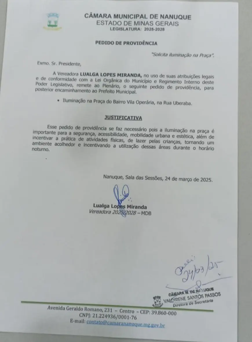 Vereadora Lualga Lopes Miranda trabalha por melhorias urbanas e transparência em Nanuque