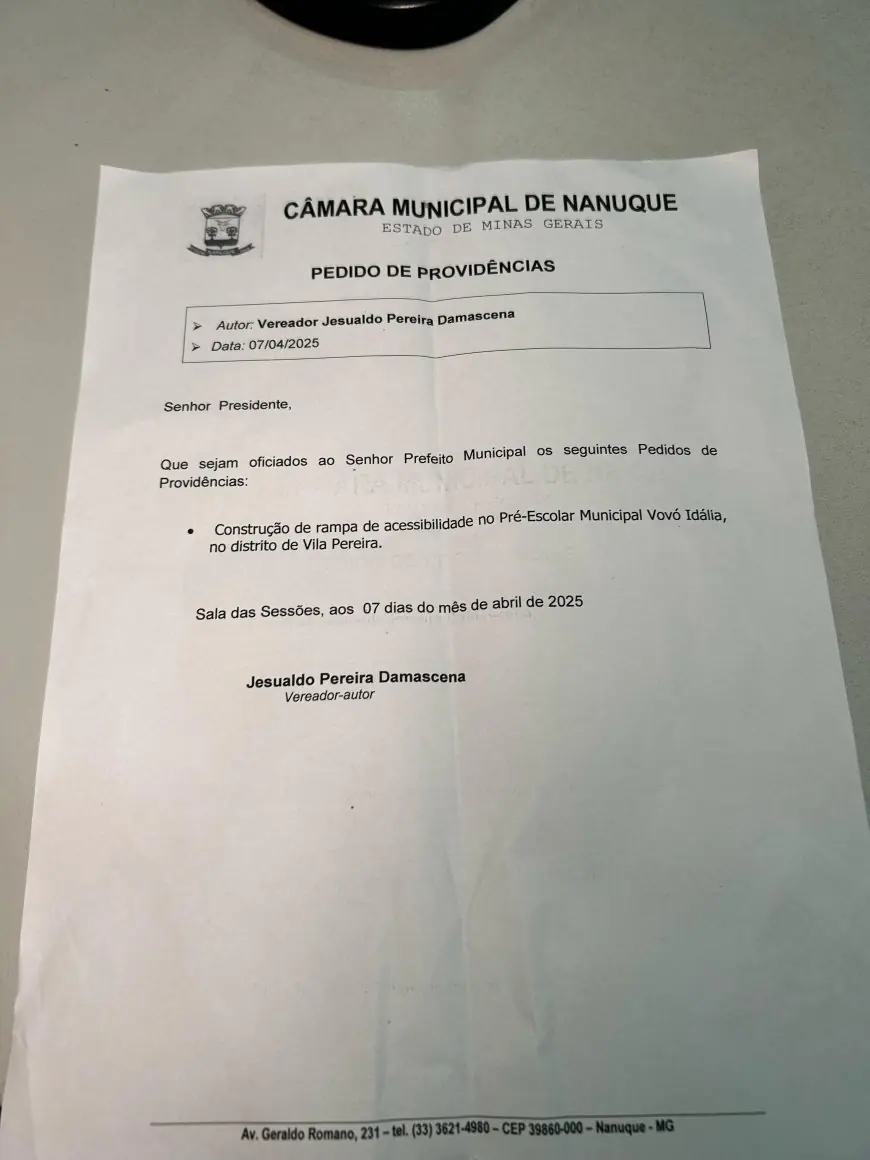 Vereador Jesualdo cobra acessibilidade em escola de Vila Pereira