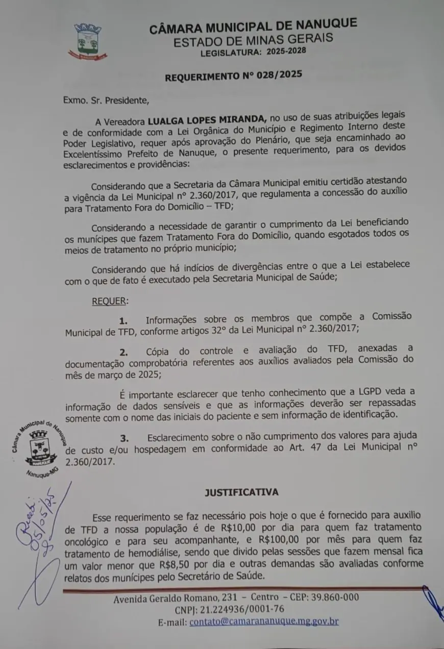 Lualga Lopes propõe criação do “Dia da Mãe Atípica” e cobra cumprimento de auxílio a pacientes em tratamento fora de Nanuque
