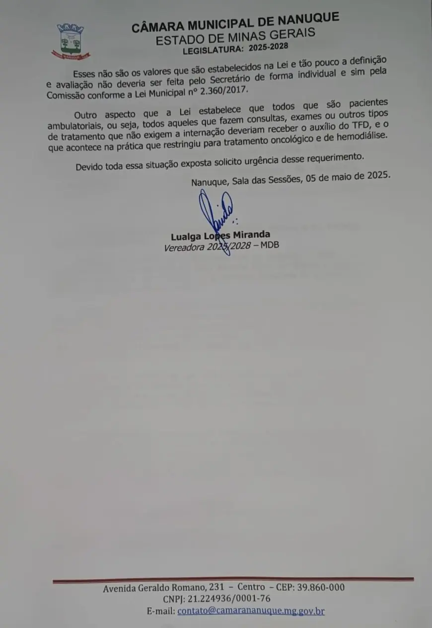 Lualga Lopes propõe criação do “Dia da Mãe Atípica” e cobra cumprimento de auxílio a pacientes em tratamento fora de Nanuque
