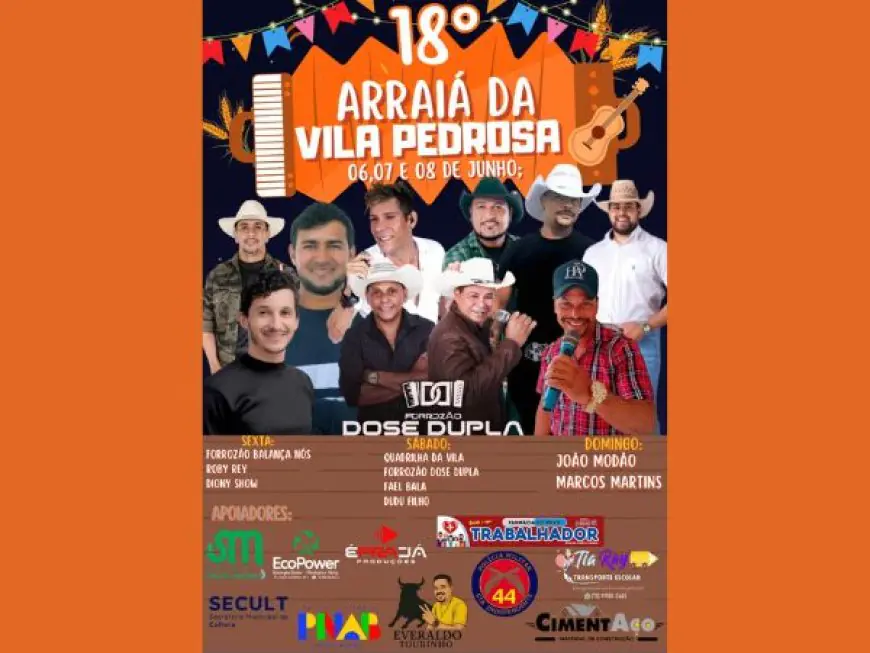 Arraiá da Vila Pedrosa promete três noites de forró, comidas típicas e muita animação em Medeiros Neto!