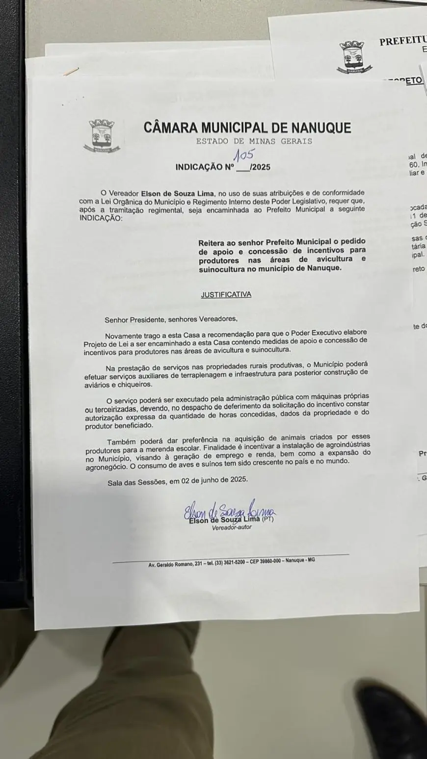 Vereador Elson Lima propõe incentivos à produção rural e adesão urgente de Nanuque ao programa federal de saúde