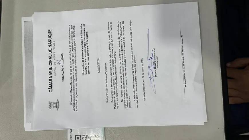 Vereador Djalma Moreira propõe criação da Semana Municipal do Educador Infantil em Nanuque